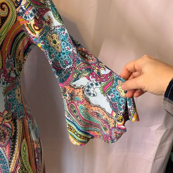 Tommy Hilfiger Paisley Bell Sleeve Dress Size 4 Multicolor Stretch NWT - Picture 4 of 10